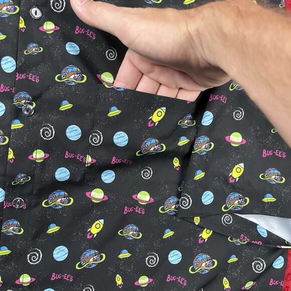 Buc-ees Space Camp Shirt Mens 2XL Black UFO Space Ships Planets Button - Picture 4 of 8